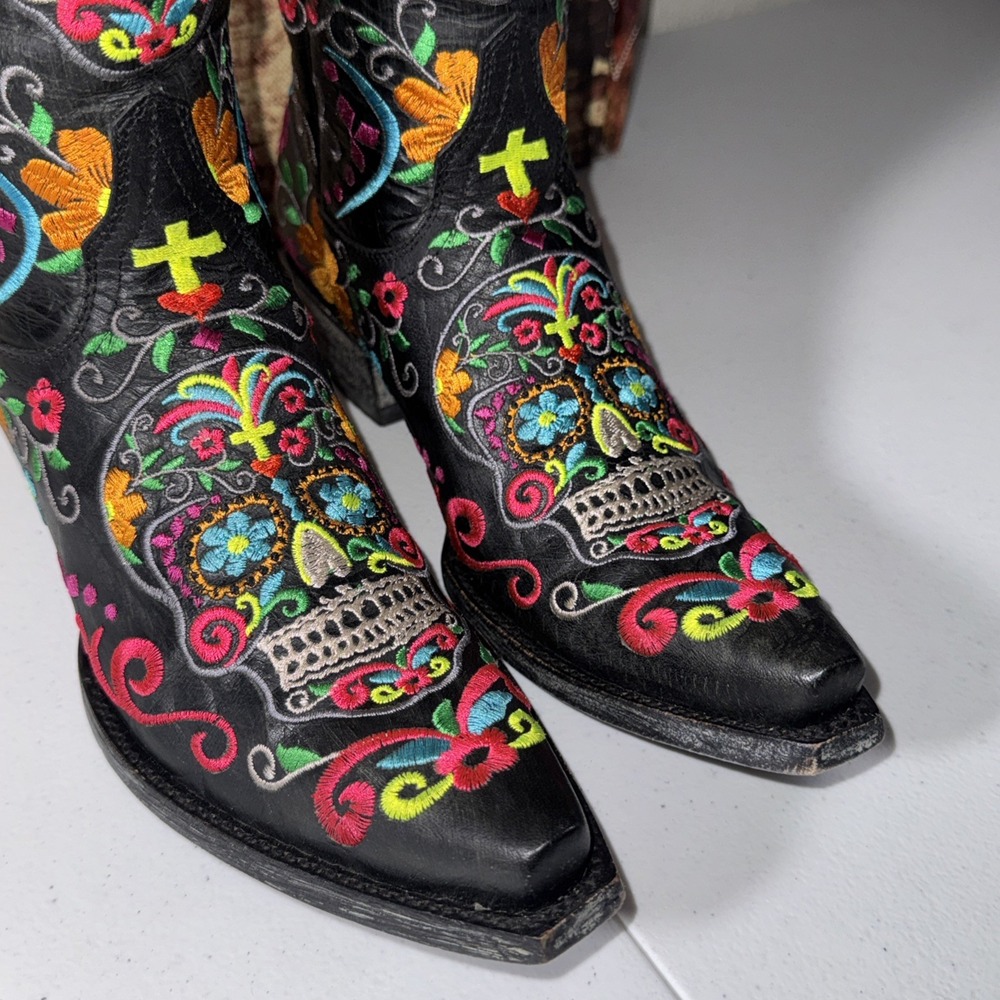 Old Gringo Black Sugar Skull Western Gothic Cowboy Boots 7.5 Dia De Los Muertos - Picture 9 of 16